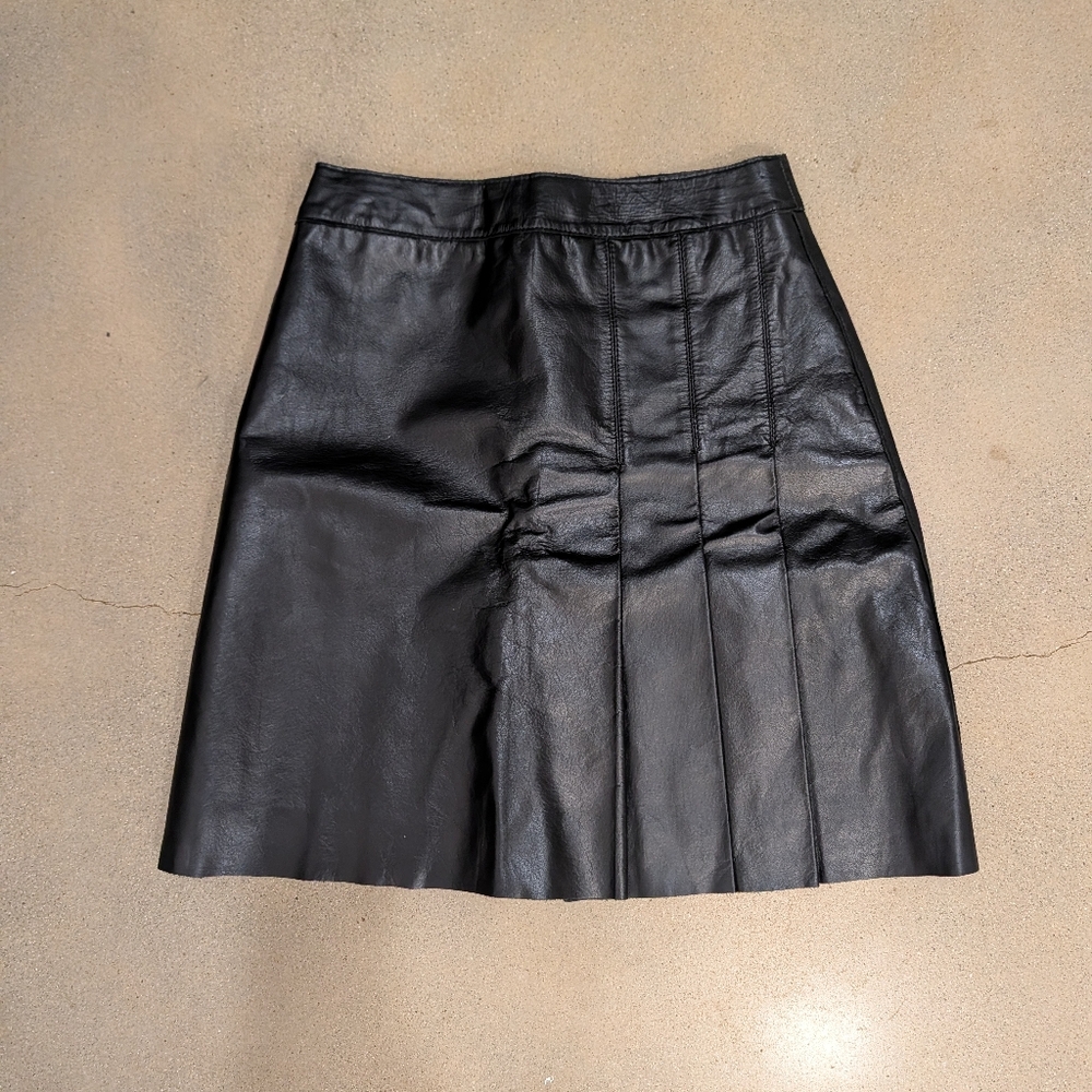 DKNY Black Leather A-Line Skirt